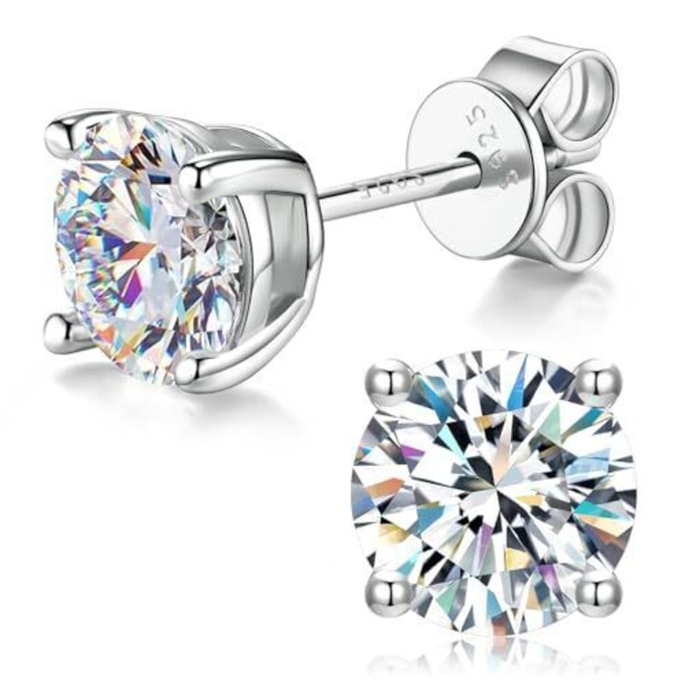 1847 Round Moissanite Stud Earrings 2.4CT. 18K White Gold Plated Solid